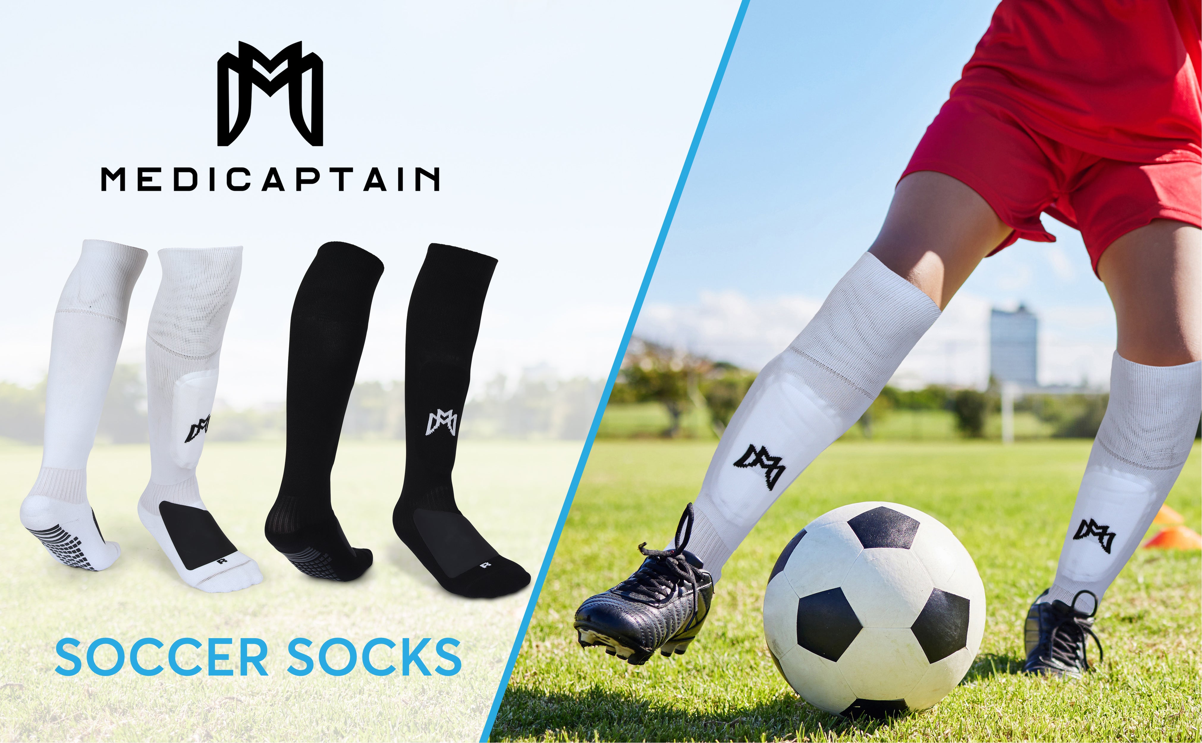 MediCaptain™ Ultimate ALL IN ONE Soccer Sock with Shin Guard - Metatarsal Pad - Anti Slip Grip Technology