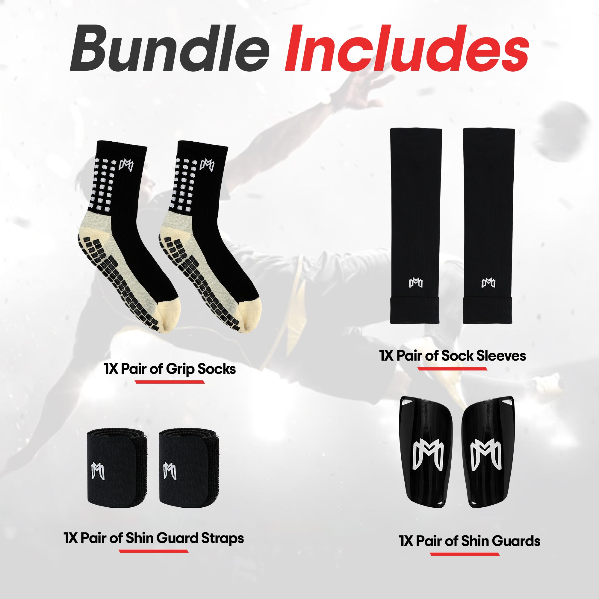 The Grip Sock Grip Socks, Leg Sleeves and Shin Guard Straps Bundle Set RED