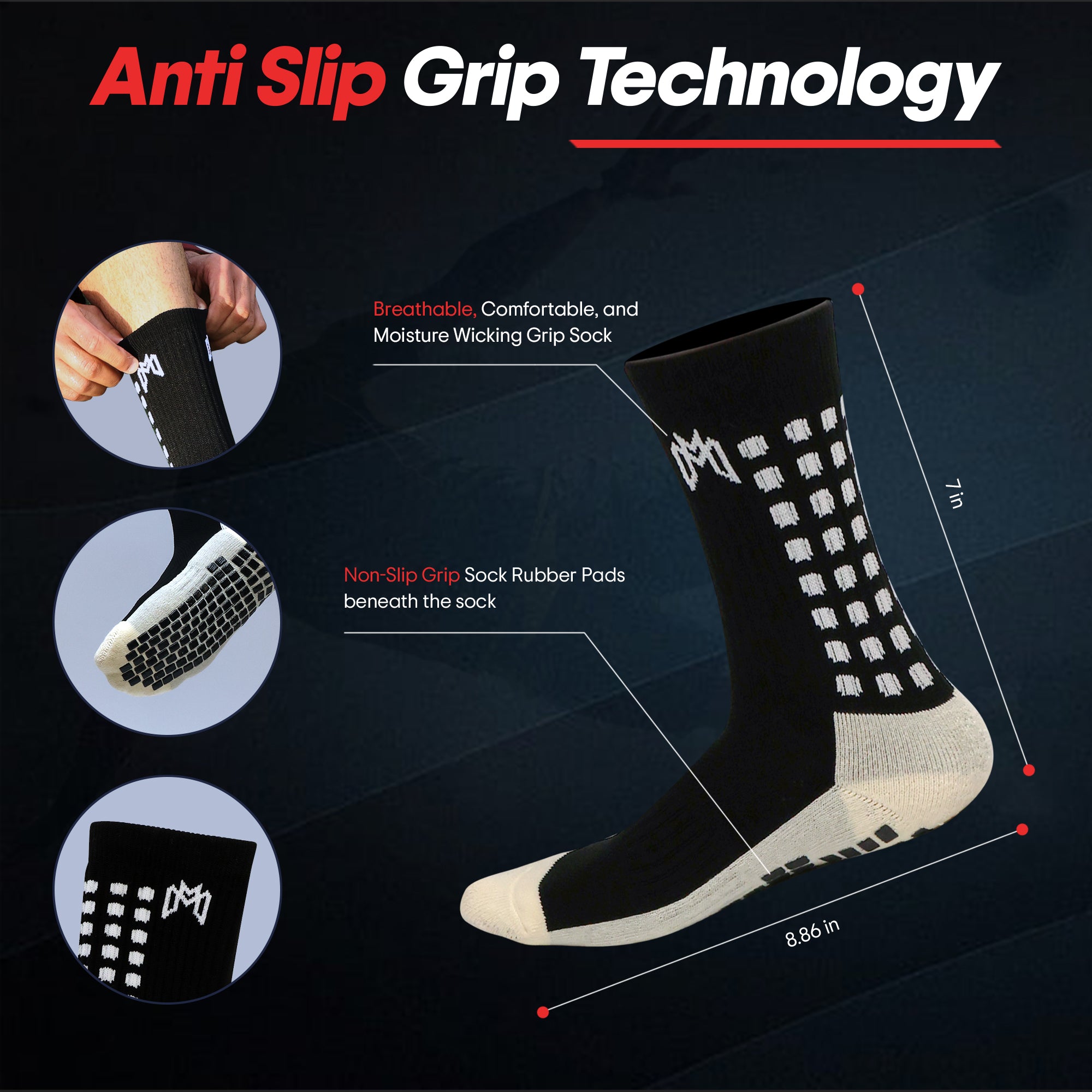 MediCaptain Lite - Protective Athletic Grip Sock with Metatarsal Padding  Shock Protection, Anti-Slip Grip Pads, Non Slip : : Sports 
