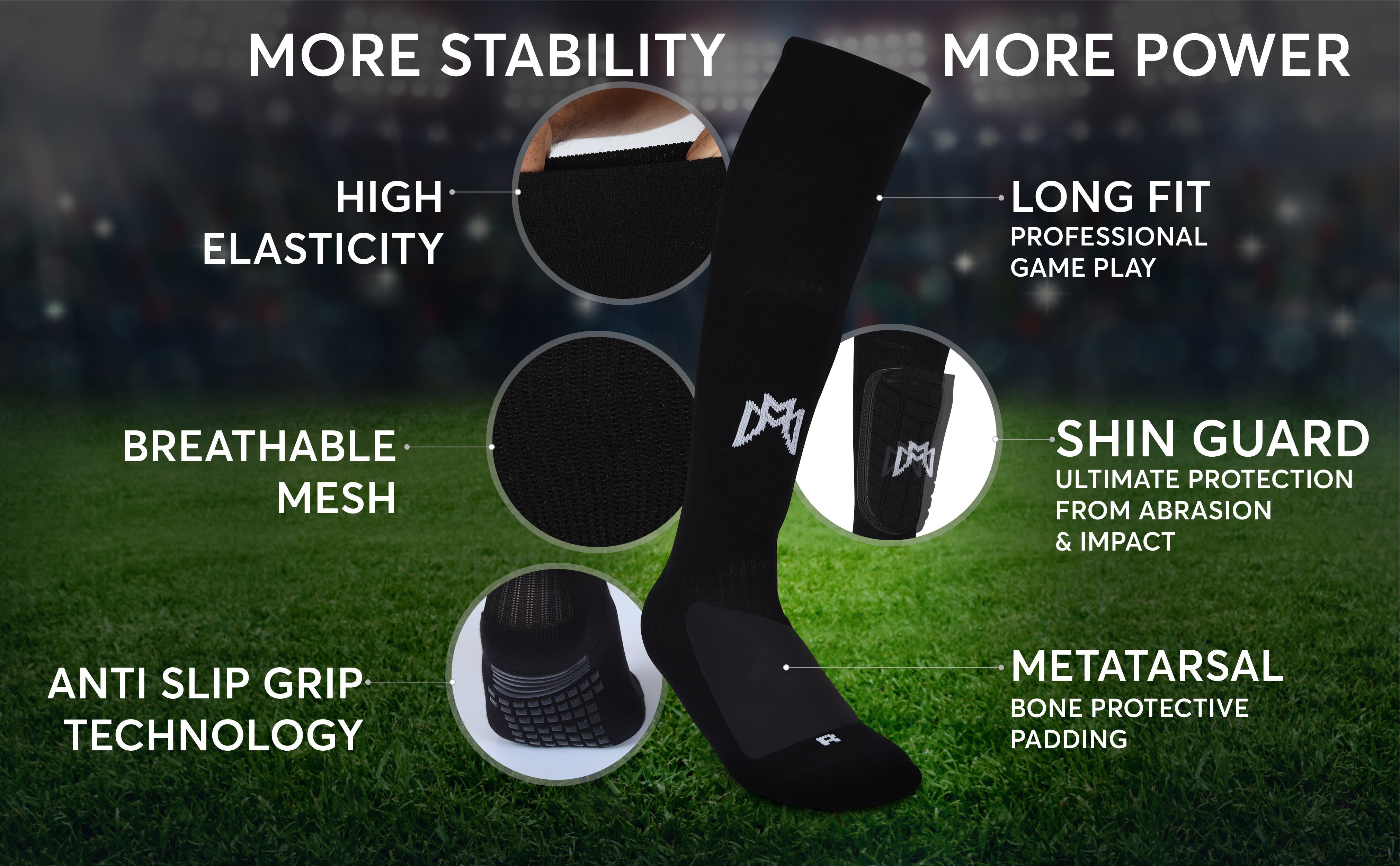 MediCaptain™ Ultimate ALL IN ONE Soccer Sock with Shin Guard - Metatarsal Pad - Anti Slip Grip Technology