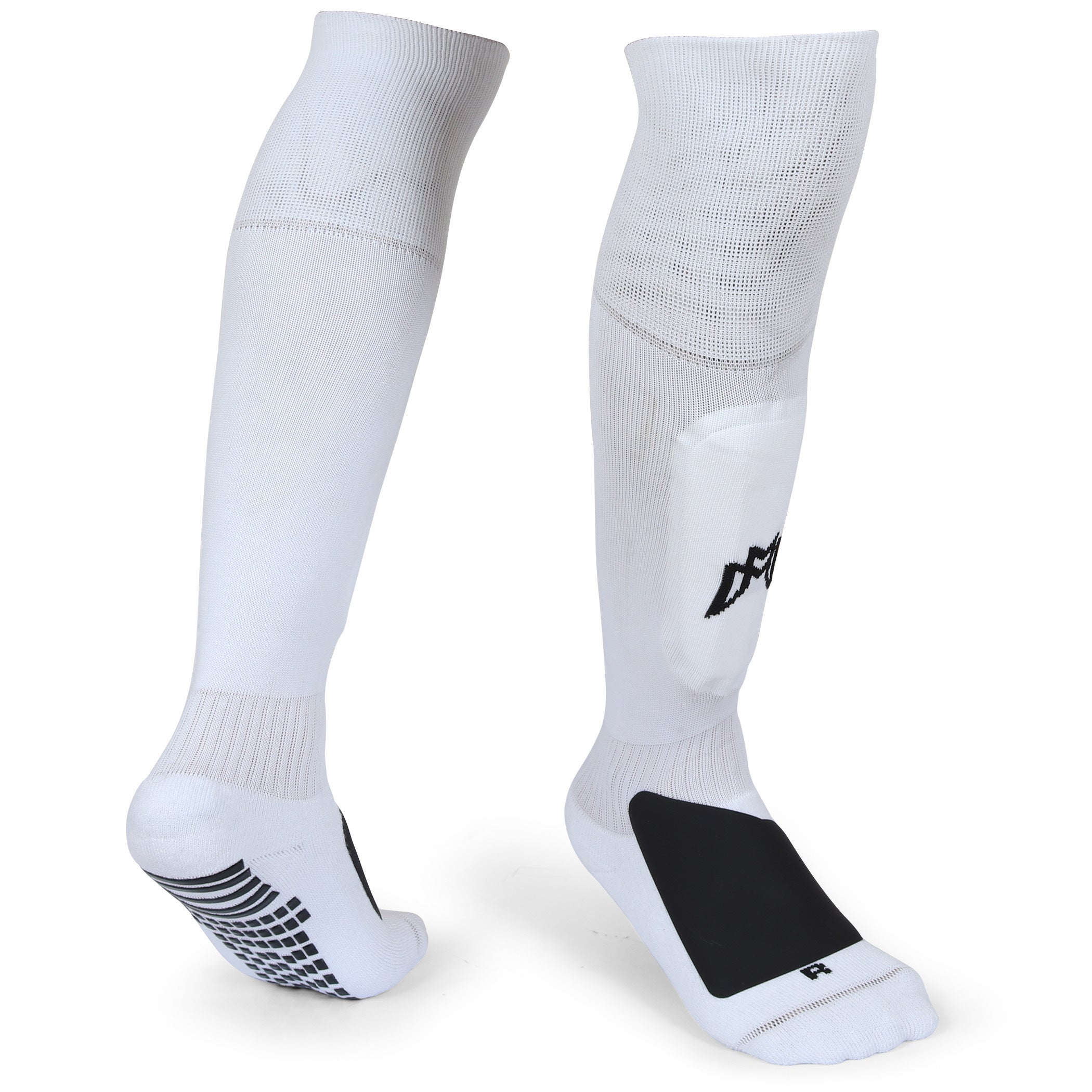 All-in-One Grip Socks with Built in Shin Guards - Full Length White