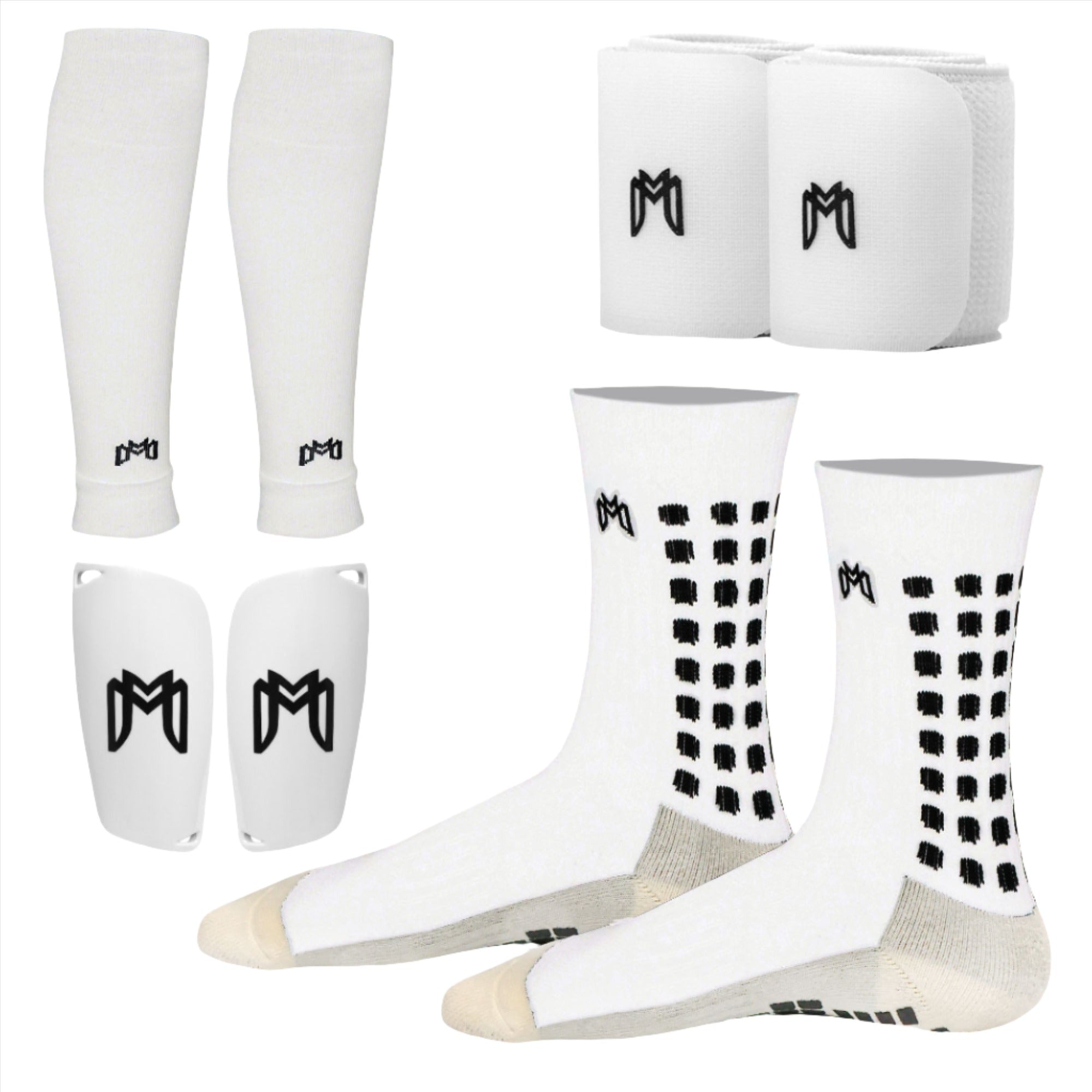 MediCaptain Elite Soccer Bundle - Grip Sock, Shin Guards, Pre-Cut Sock Sleeves, and Shin Guard Straps Bundle - Essential Equipment for Soccer Players - Men, Women